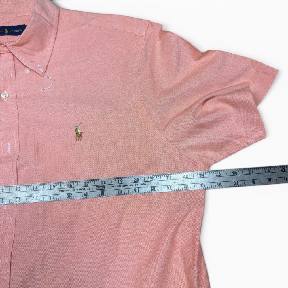Ralph Lauren Mens XL Salmon Pink Short Sleeve Oxford Button Down Pony Logo Shirt - Picture 7 of 10